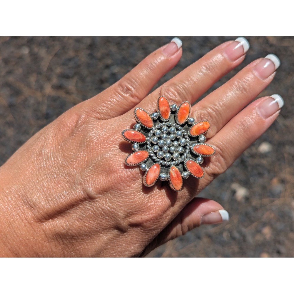 Native American Sunflower Spiny Oyster Ring Handmade Navajo Jewelry Sz 10US‎ **